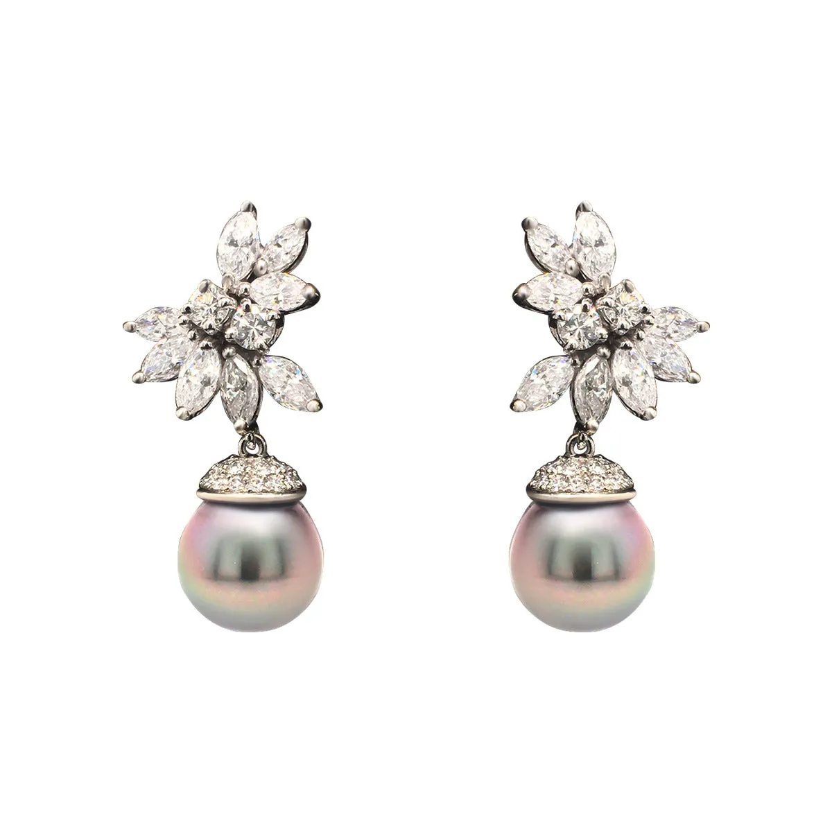 Platinum Tahitian Pearl and Diamond Drop Earrings
