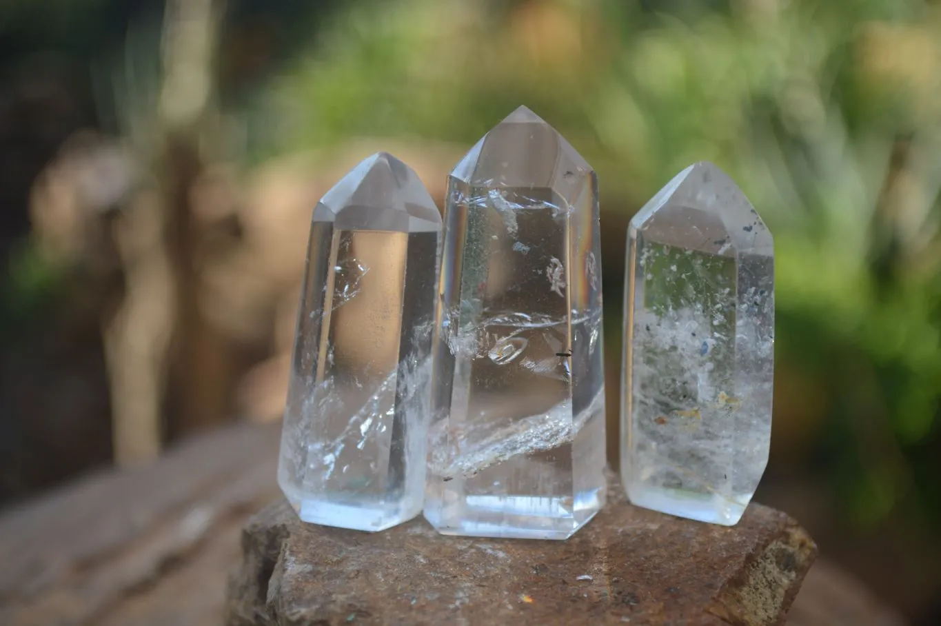 Polished Clear & Pale Citrine / Rainbow Veil Quartz Points x 14 From Madagascar