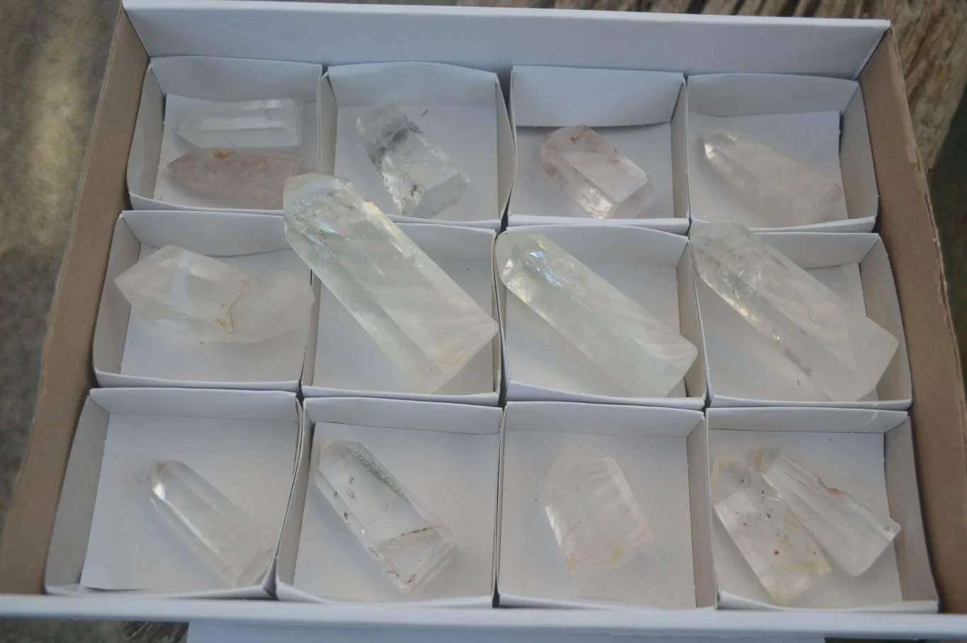 Polished Clear & Pale Citrine / Rainbow Veil Quartz Points x 14 From Madagascar
