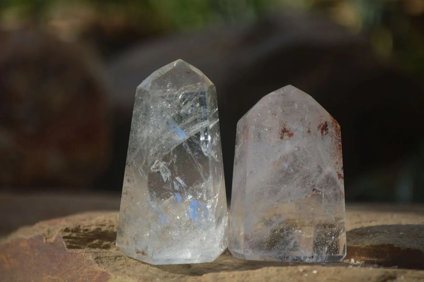 Polished Clear & Pale Citrine / Rainbow Veil Quartz Points x 14 From Madagascar