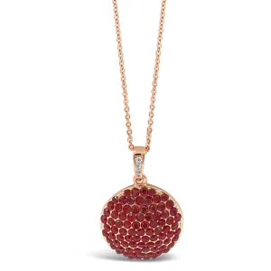 Pomegranate Rose Gold Garnet Circle Long Necklace