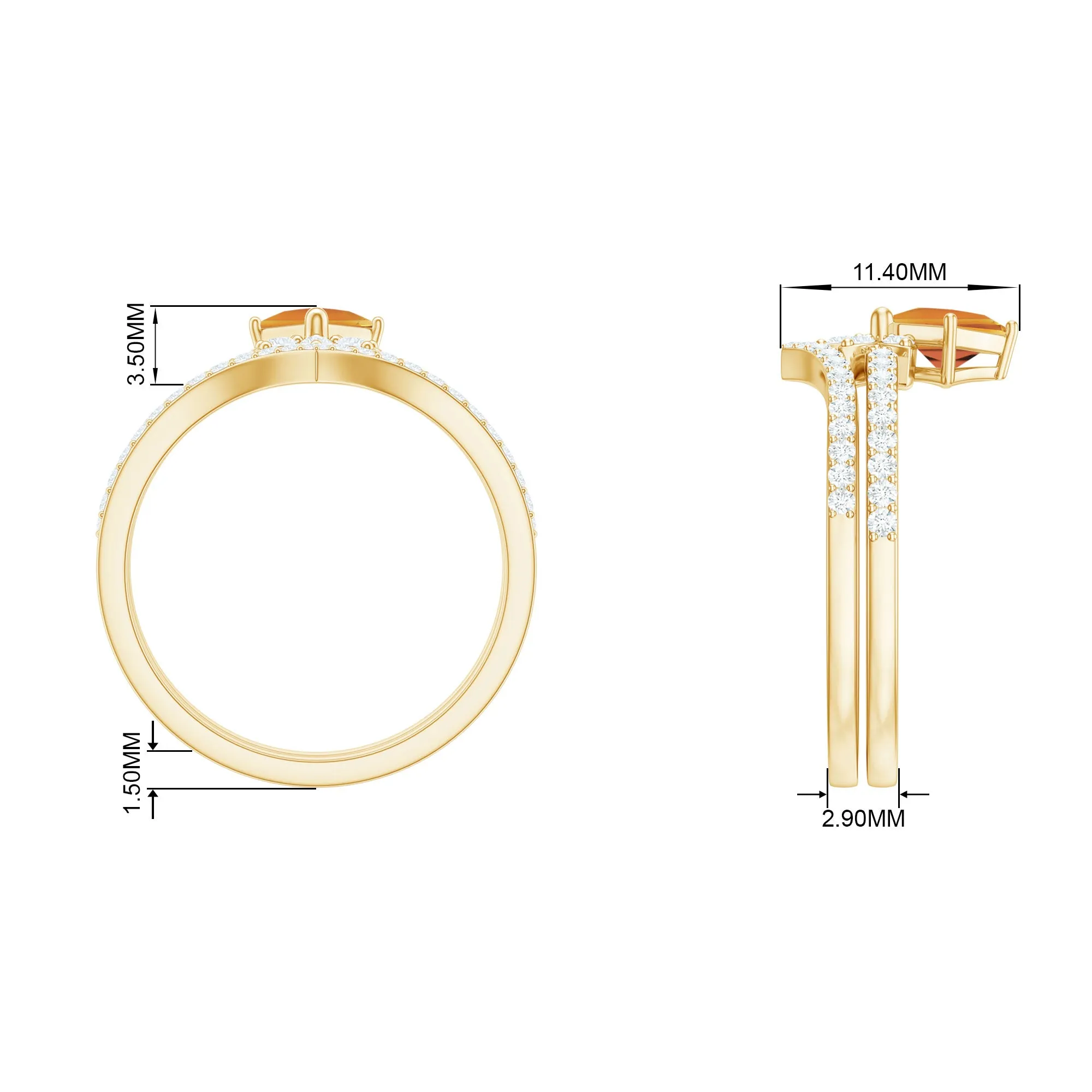 Princess Cut Citrine and Moissanite Flower Ring Set