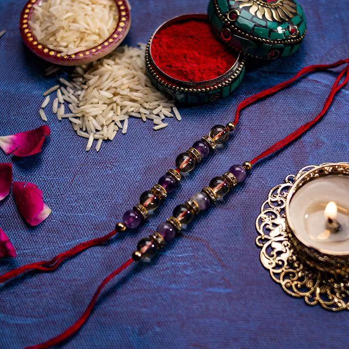 "Divine Guidance" Amethyst & Citrine Crystal Rakhi