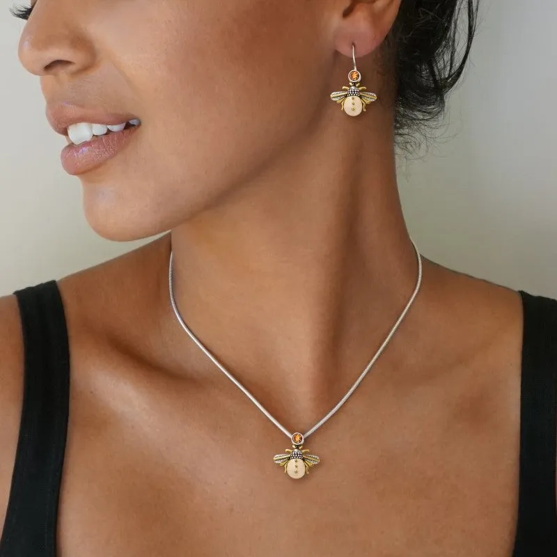 "Honeybee" Fossilized Walrus Tusk Citrine and Sterling Silver Pendant