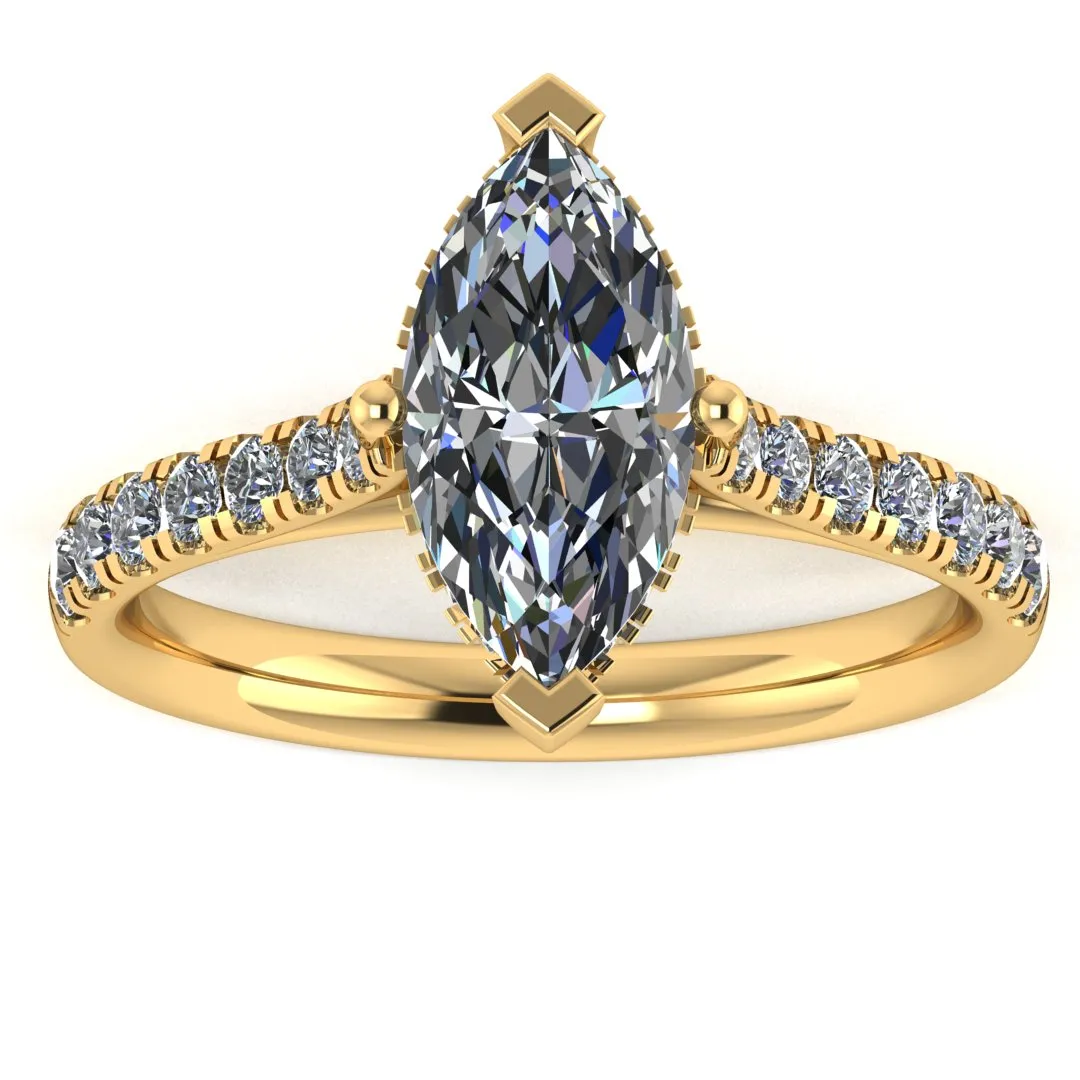 "Moxi" Marquise Cut Diamond Hidden Under Halo Scallop Set Diamond Shoulder Engagement Ring UHMC01