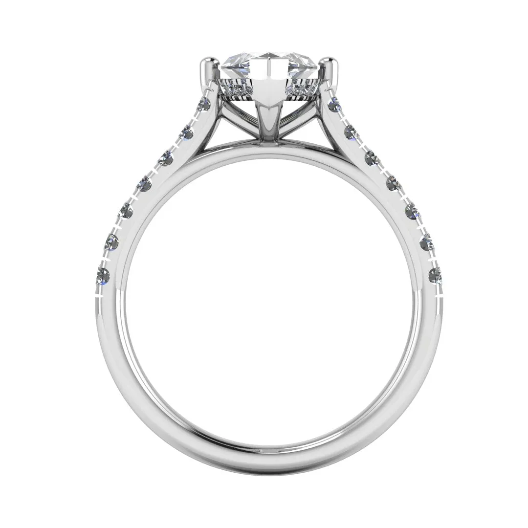 "Moxi" Marquise Cut Diamond Hidden Under Halo Scallop Set Diamond Shoulder Engagement Ring UHMC01