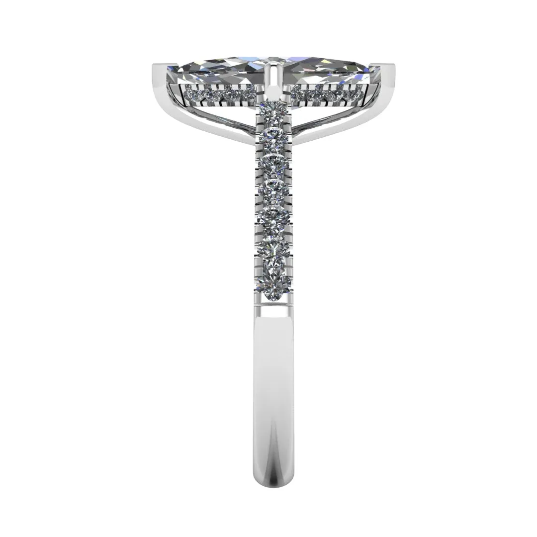 "Moxi" Marquise Cut Diamond Hidden Under Halo Scallop Set Diamond Shoulder Engagement Ring UHMC01