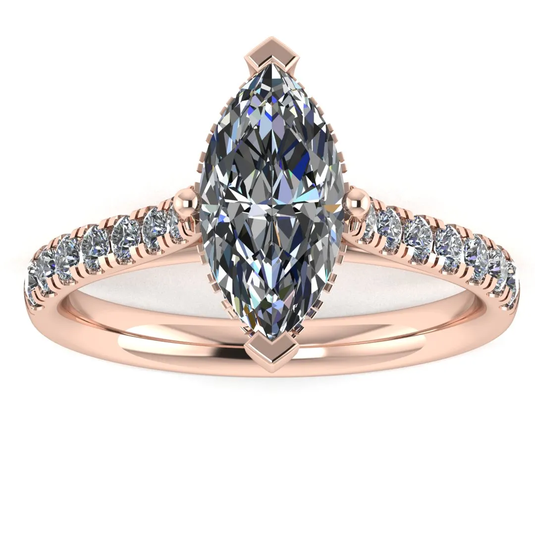 "Moxi" Marquise Cut Diamond Hidden Under Halo Scallop Set Diamond Shoulder Engagement Ring UHMC01