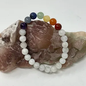 Rainbow Moonstone with 7-Mineral Chakra 8MM 3-Piece Round Bracelet Set