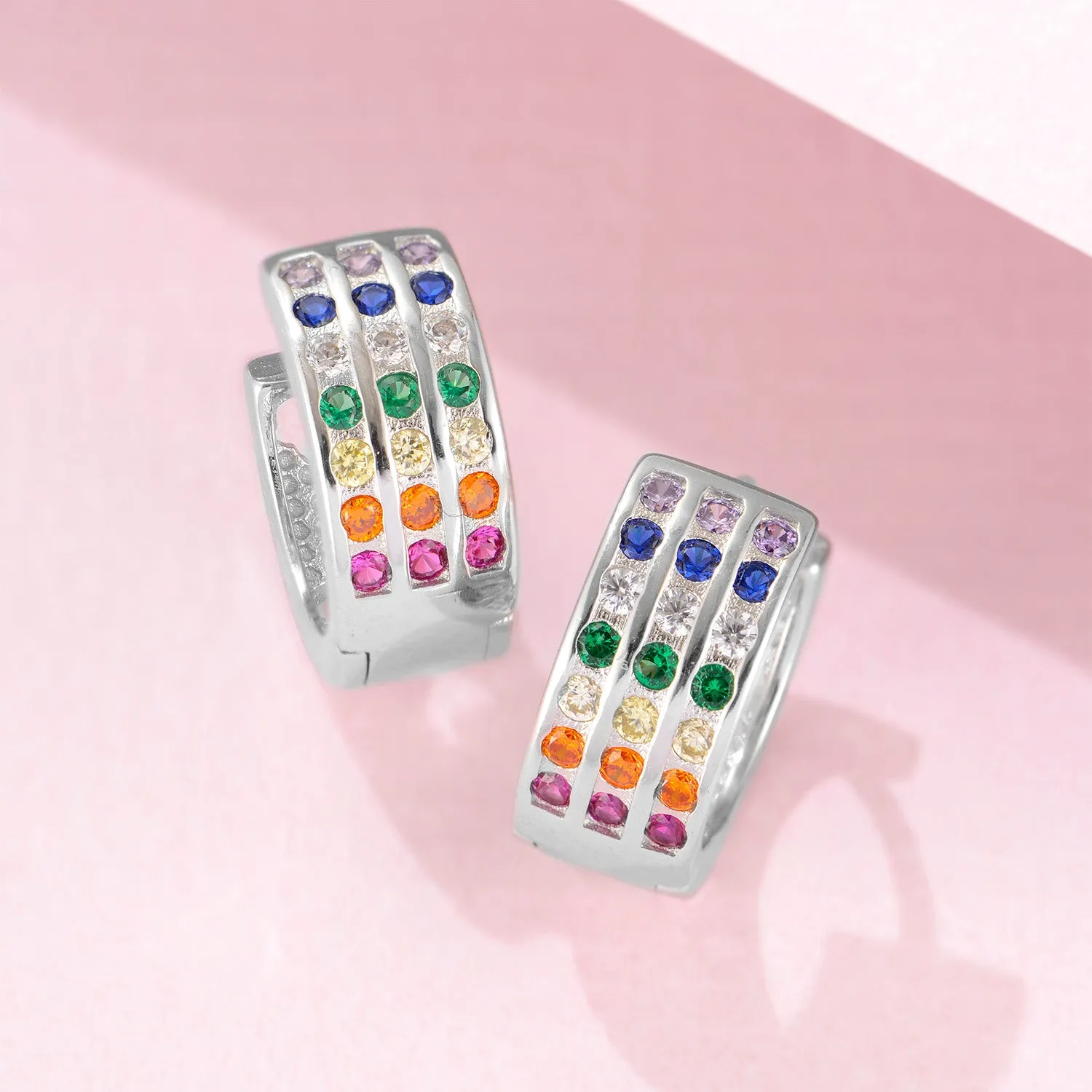 Ravishing Rainbow Silver Huggie 925 Silver Earrings
