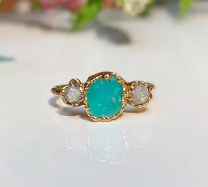 Raw Peruvian Opal and diamond ring in Solid 14k Gold