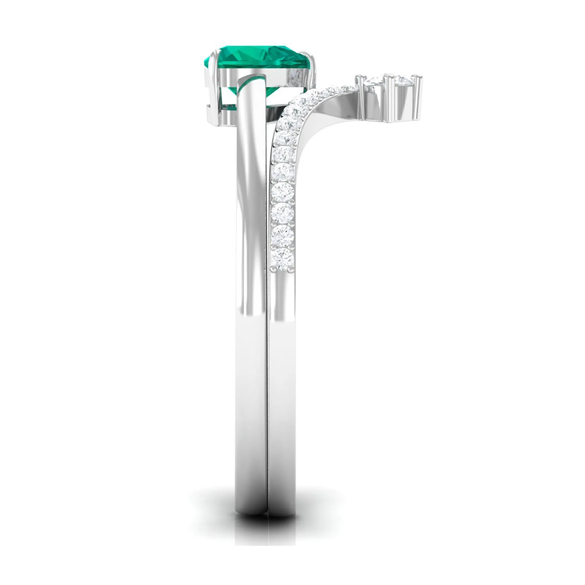 Real Emerald Heart Ring Set with Diamond
