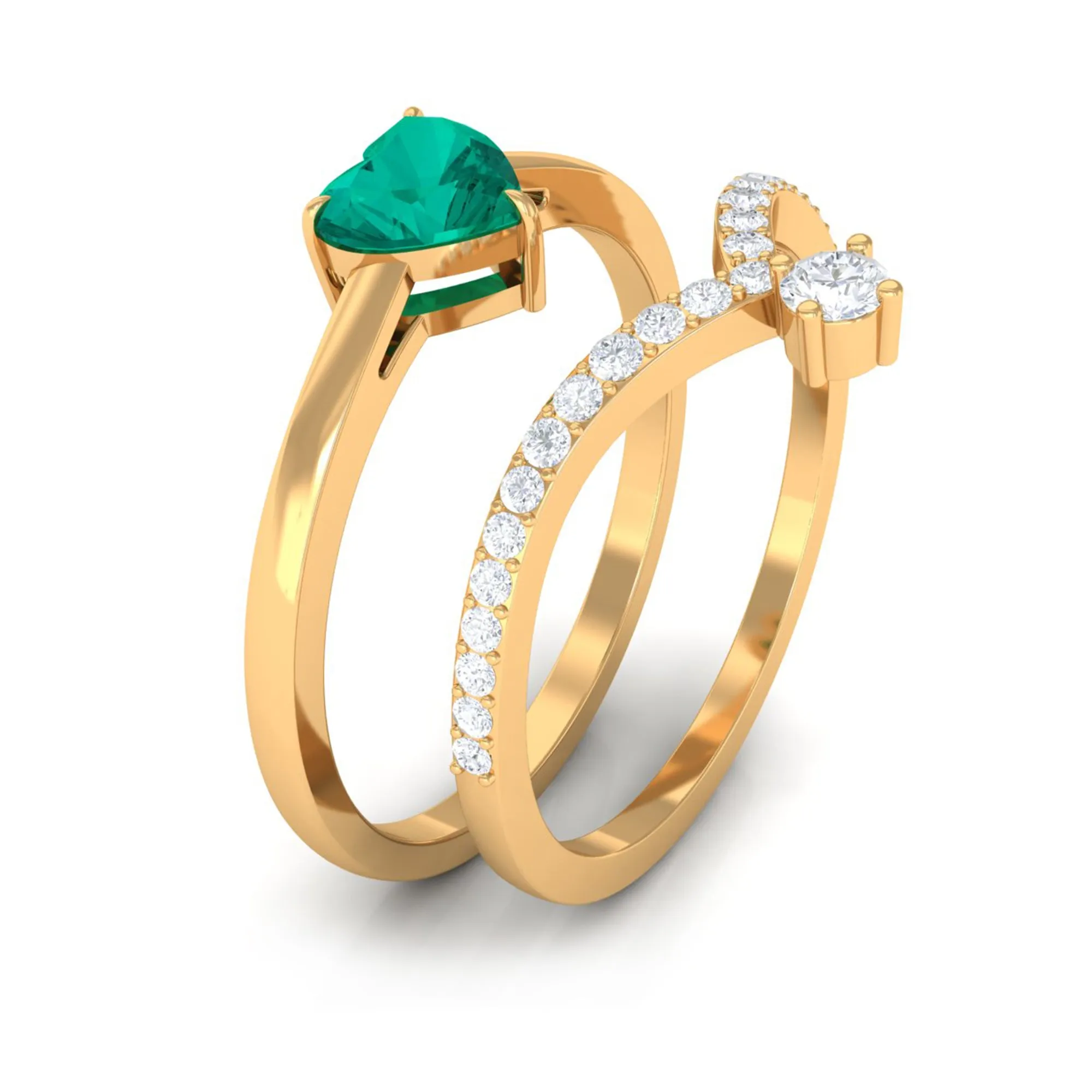 Real Emerald Heart Ring Set with Diamond