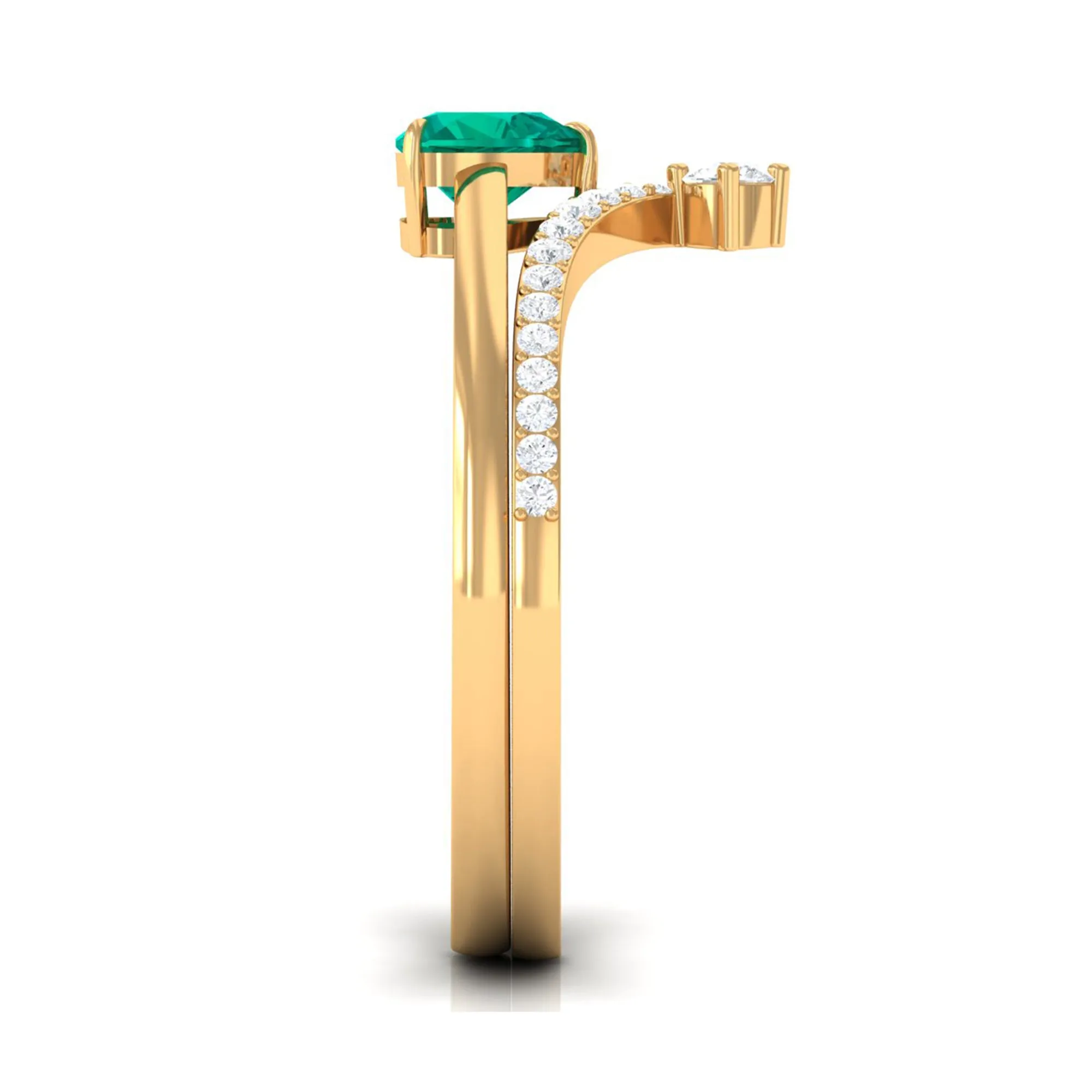 Real Emerald Heart Ring Set with Diamond