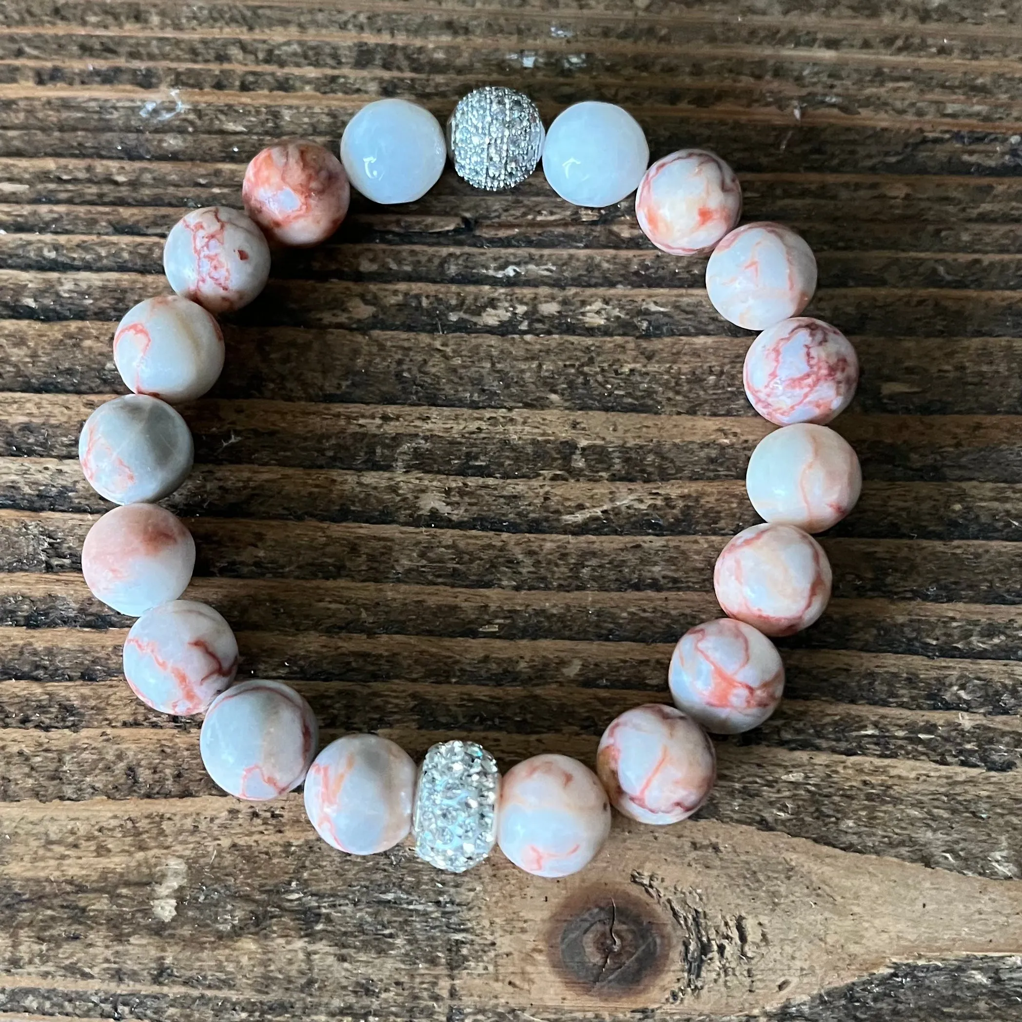 Red Veined Onyx and Moonstone Bracelet
