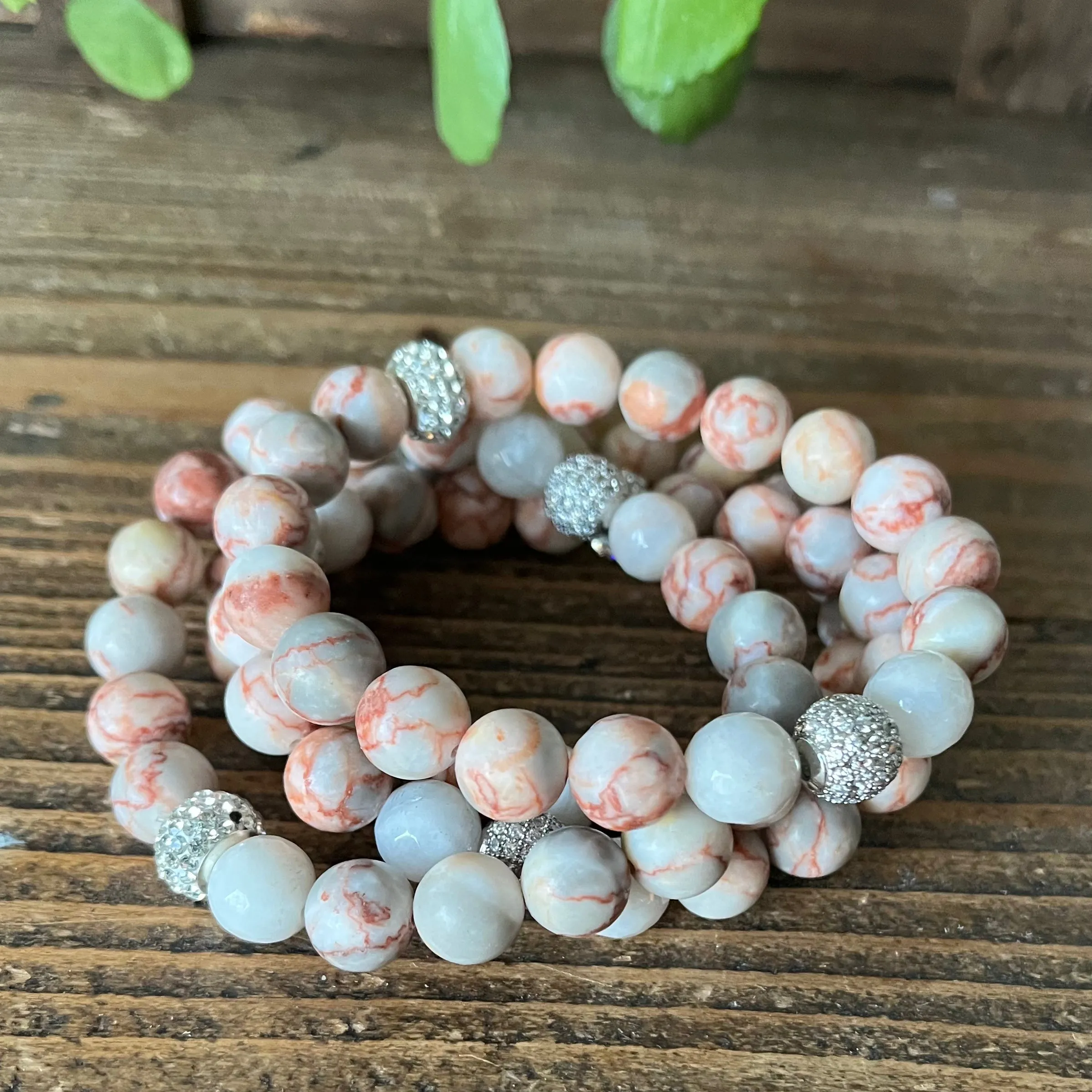 Red Veined Onyx and Moonstone Bracelet