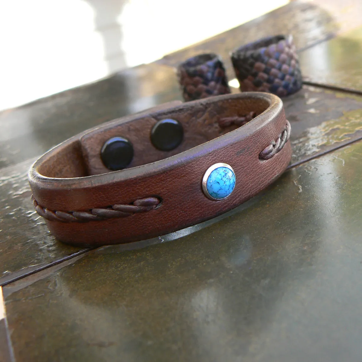 Reyes Turquoise Leather Bracelet | Men's Women's Braided Leather Bracelet - SS1118
