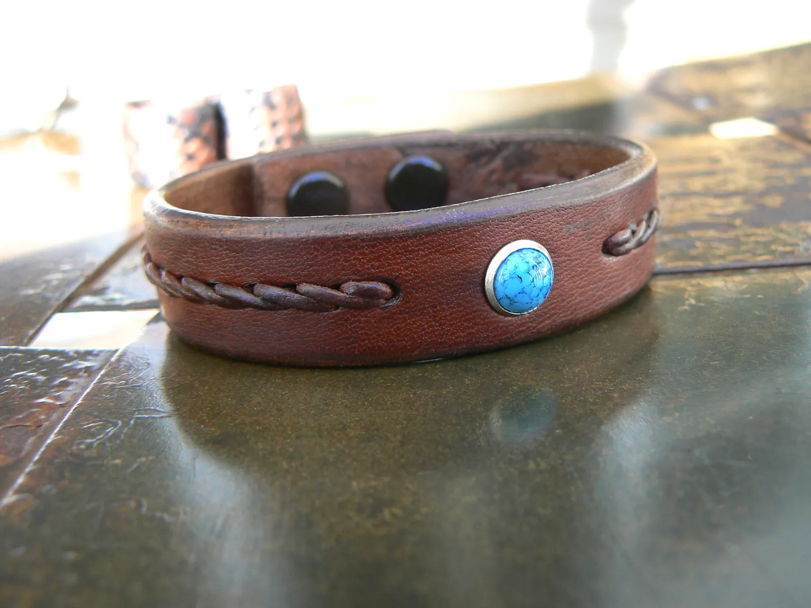 Reyes Turquoise Leather Bracelet | Men's Women's Braided Leather Bracelet - SS1118