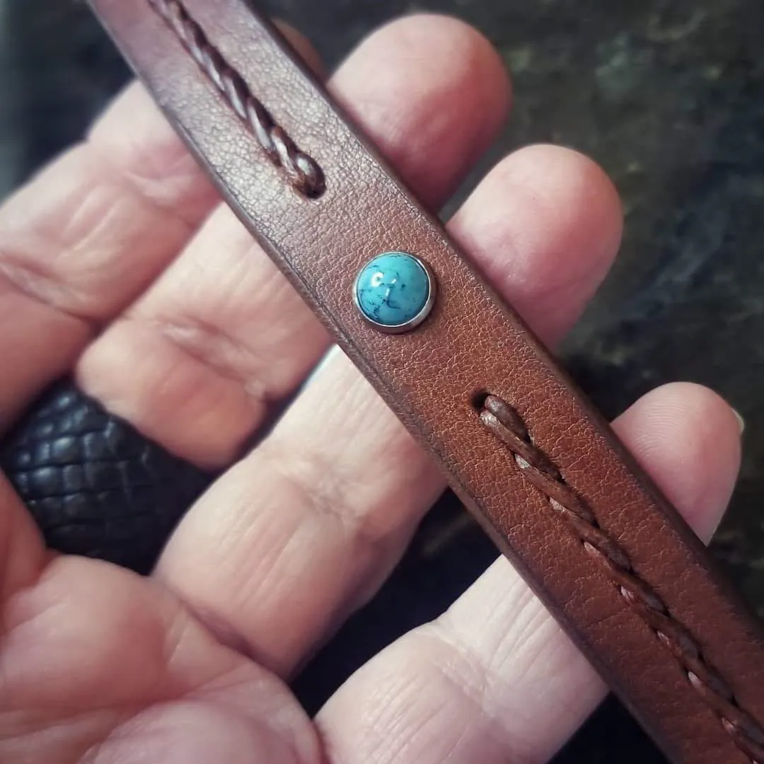 Reyes Turquoise Leather Bracelet | Men's Women's Braided Leather Bracelet - SS1118