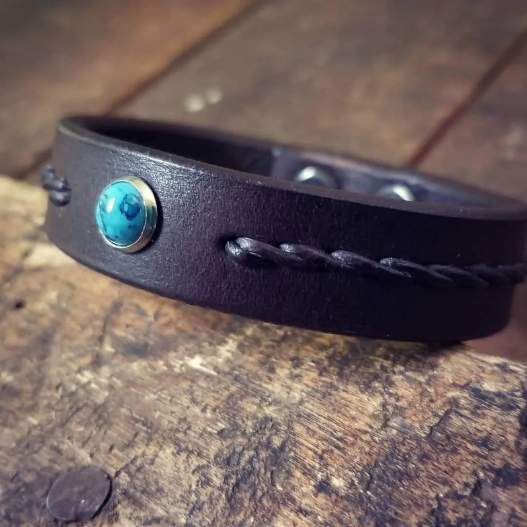 Reyes Turquoise Leather Bracelet | Men's Women's Braided Leather Bracelet - SS1118