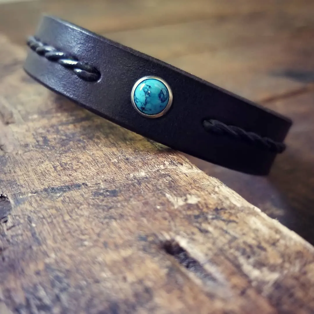 Reyes Turquoise Leather Bracelet | Men's Women's Braided Leather Bracelet - SS1118