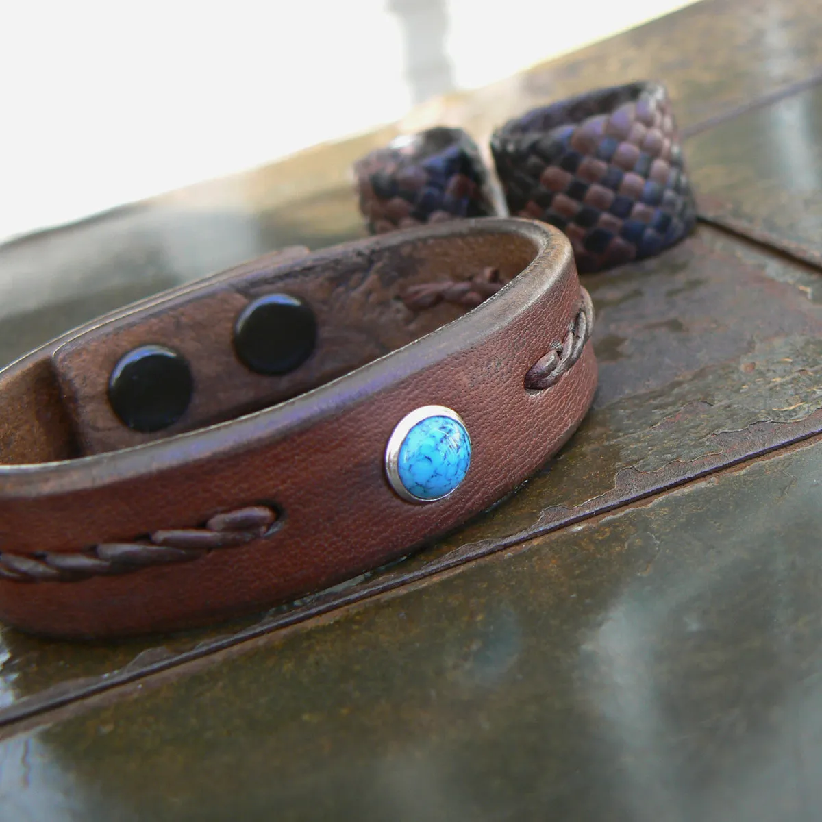 Reyes Turquoise Leather Bracelet | Men's Women's Braided Leather Bracelet - SS1118