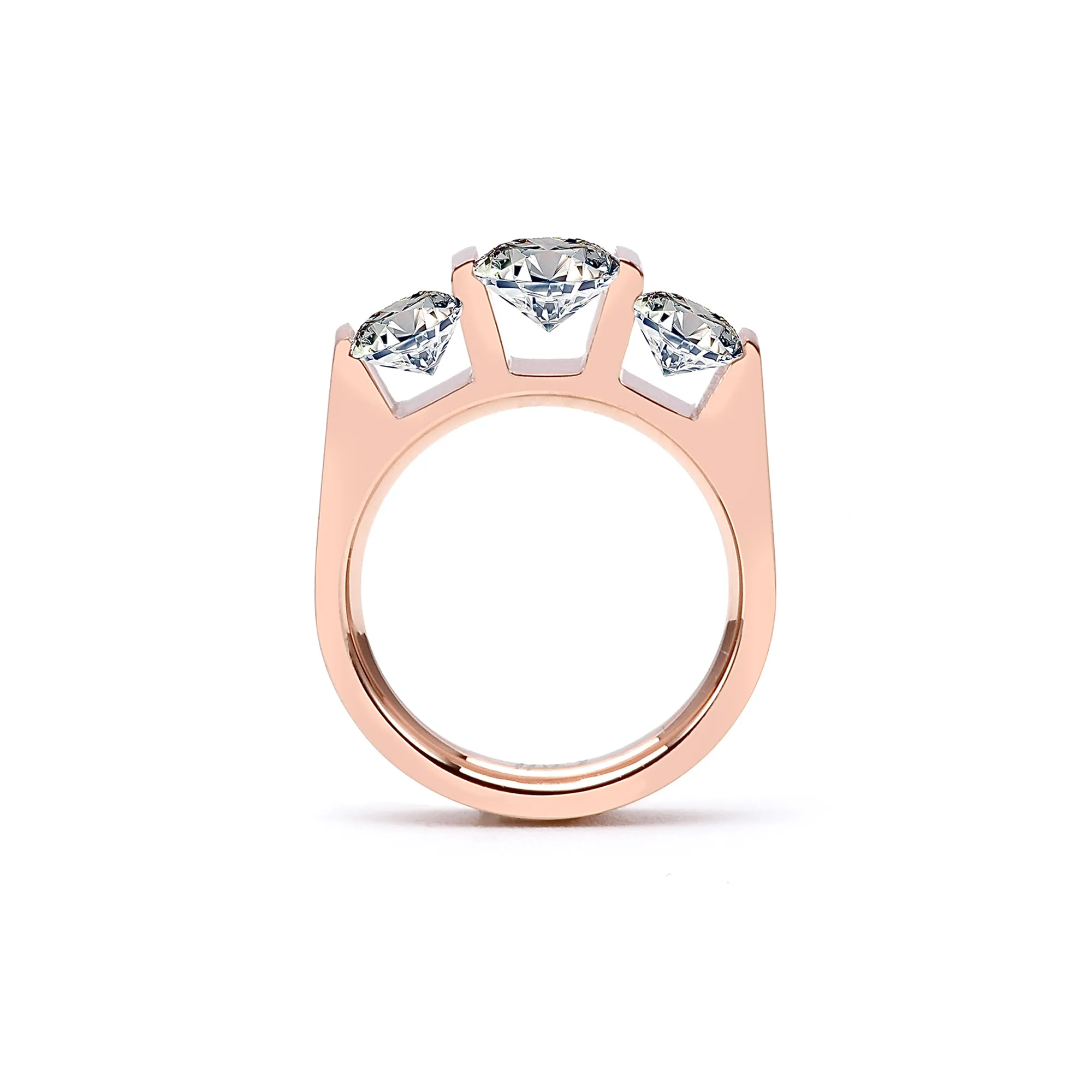 RG203RG B.Tiff 3-Stone Cushion Cut Rose Gold Plated Stainless Steel Engagement Ring