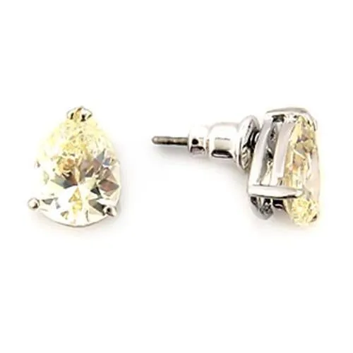 Rhodium Brass Earrings with AAA Grade CZ in Citrine Yellow for Women Citrine Yellow Stone Color Style LO052