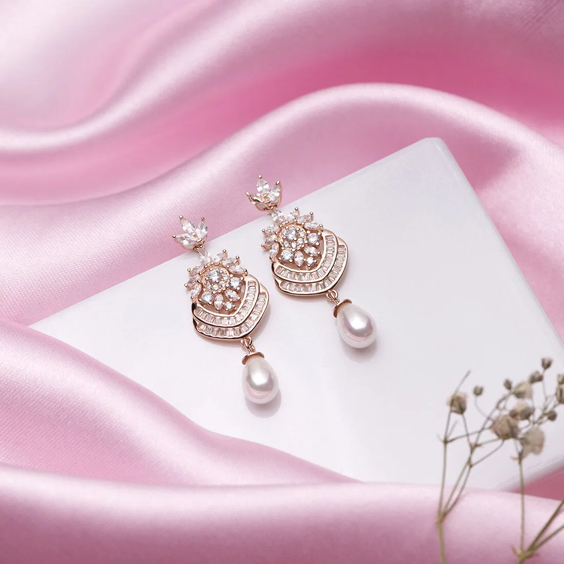 Rose Gold Radiance 925 Sterling Silver Drop Earrings