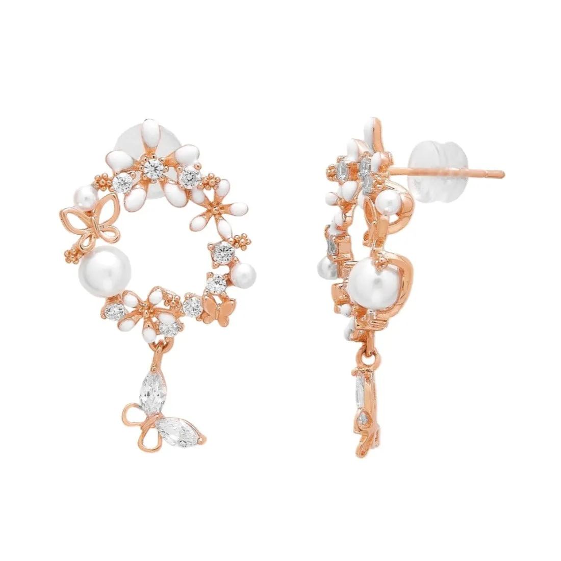 Rose Petal Harmony 925 Sterling Silver Rose Gold-Plated Flower Earrings