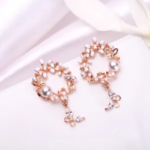 Rose Petal Harmony 925 Sterling Silver Rose Gold-Plated Flower Earrings