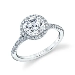Round Cut Halo Engagement Ring Ã¢â‚¬â€œ Alexandra 18k Gold White