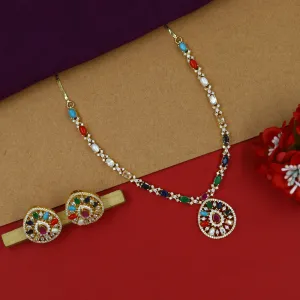 Round Neck Zircon/AD Necklace Set 15189-68