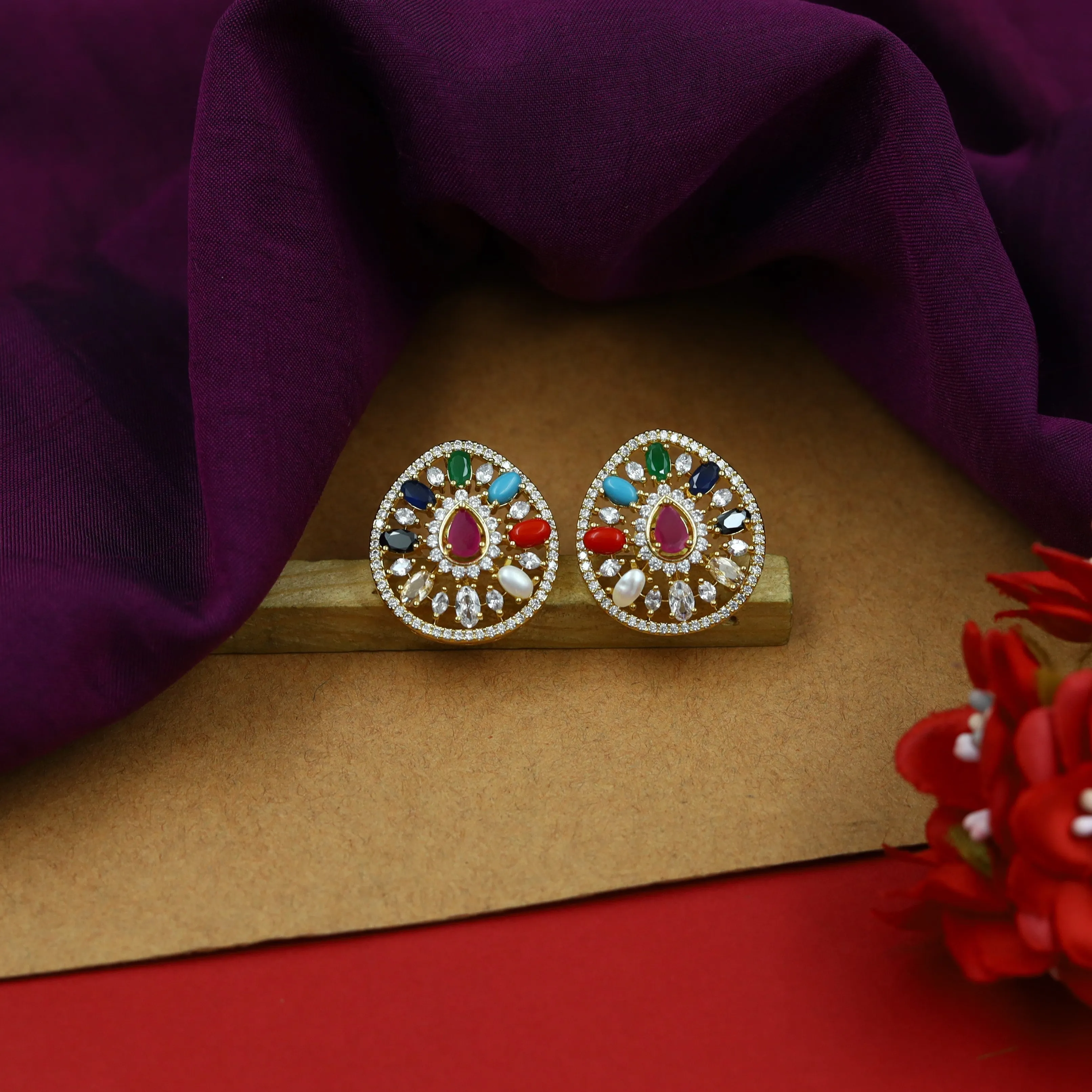 Round Neck Zircon/AD Necklace Set 15189-68