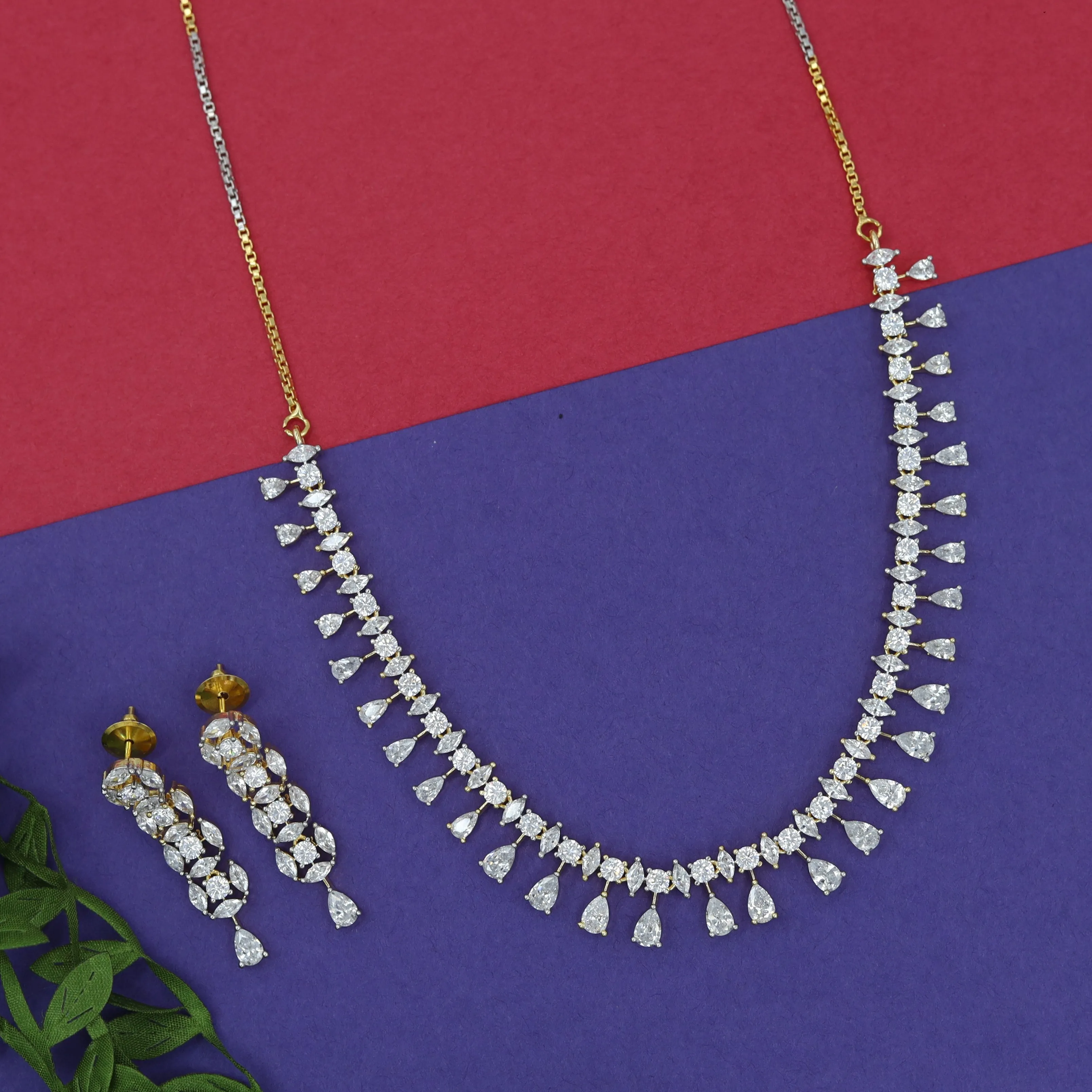 Round Neck Zircon/AD Necklace Set 15856-28