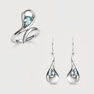 Sandblast Texture Wave Ring   Sandblast Texture Wave Earrings with Ratanakiri Blue Zircon