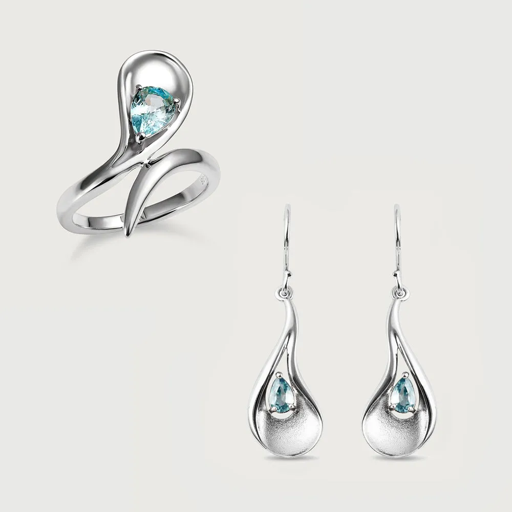 Sandblast Texture Wave Ring   Sandblast Texture Wave Earrings with Ratanakiri Blue Zircon