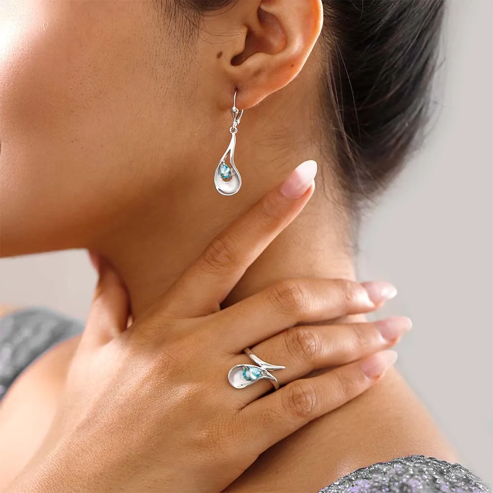 Sandblast Texture Wave Ring   Sandblast Texture Wave Earrings with Ratanakiri Blue Zircon