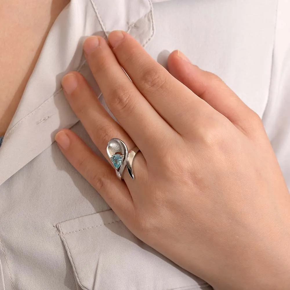 Sandblast Texture Wave Ring   Sandblast Texture Wave Earrings with Ratanakiri Blue Zircon
