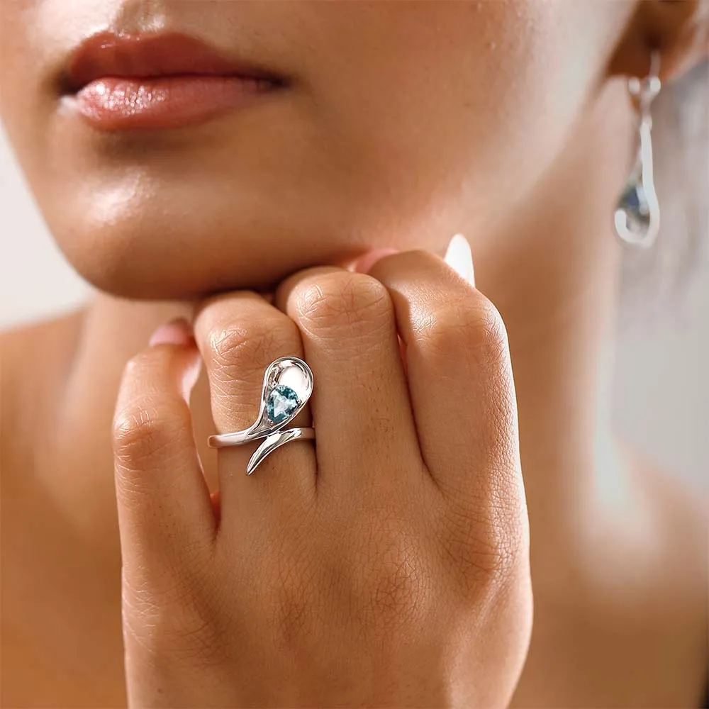 Sandblast Texture Wave Ring   Sandblast Texture Wave Earrings with Ratanakiri Blue Zircon