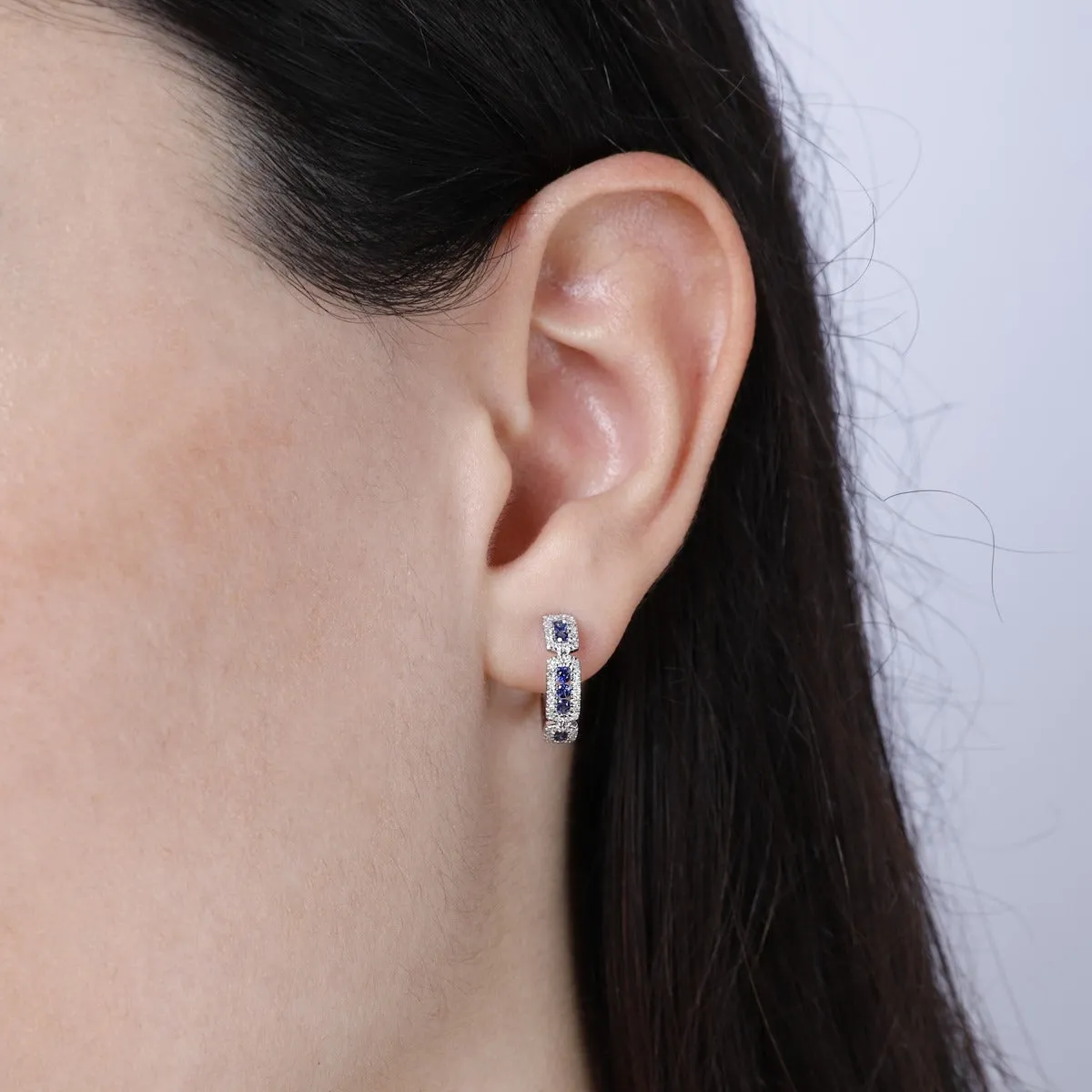 Sapphire & Diamond 14K White Gold Huggie Earrings