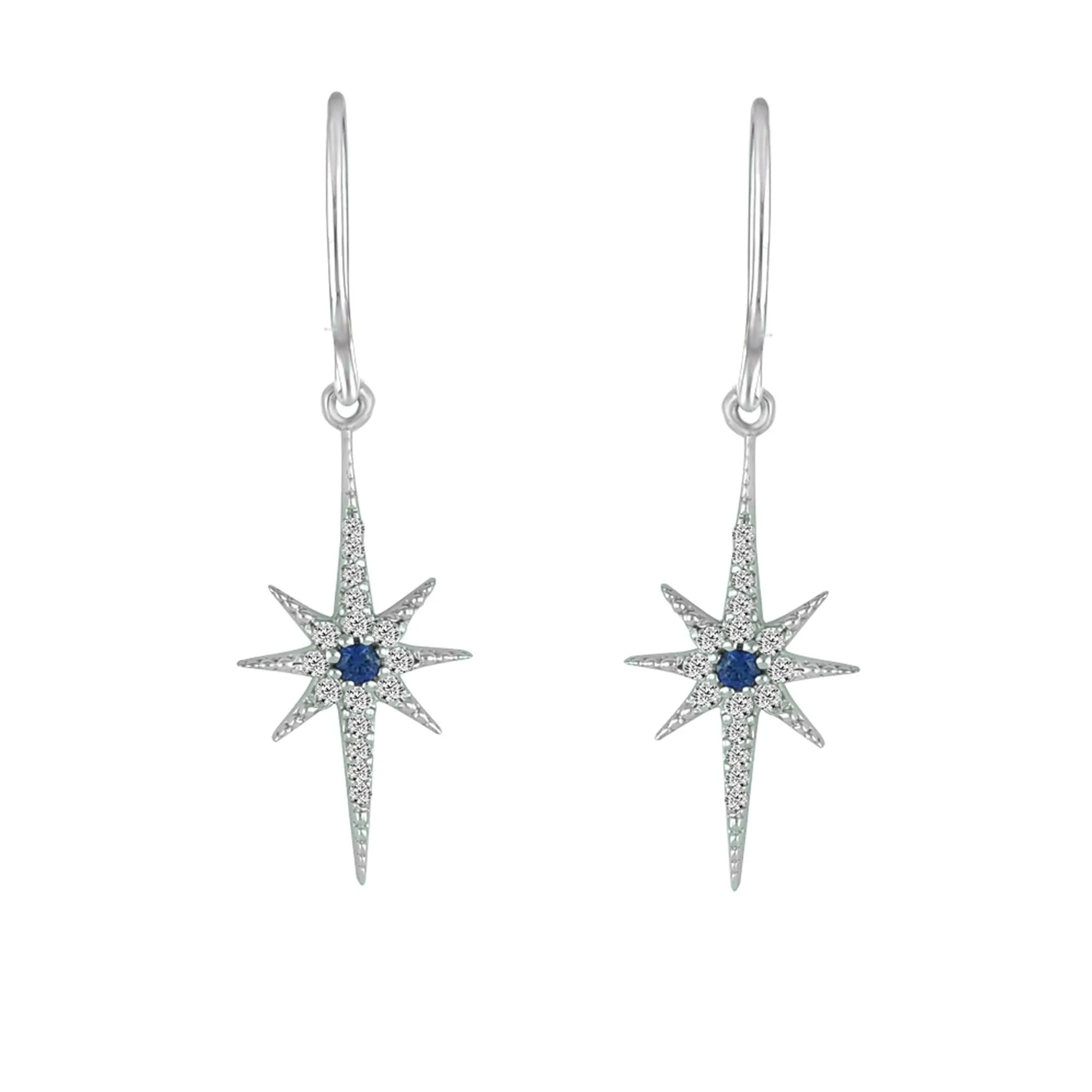 Sapphire and Diamond Star Earrings in Silver