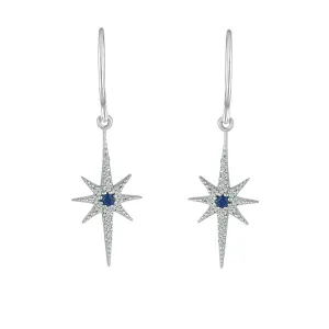 Sapphire and Diamond Star Earrings in Silver