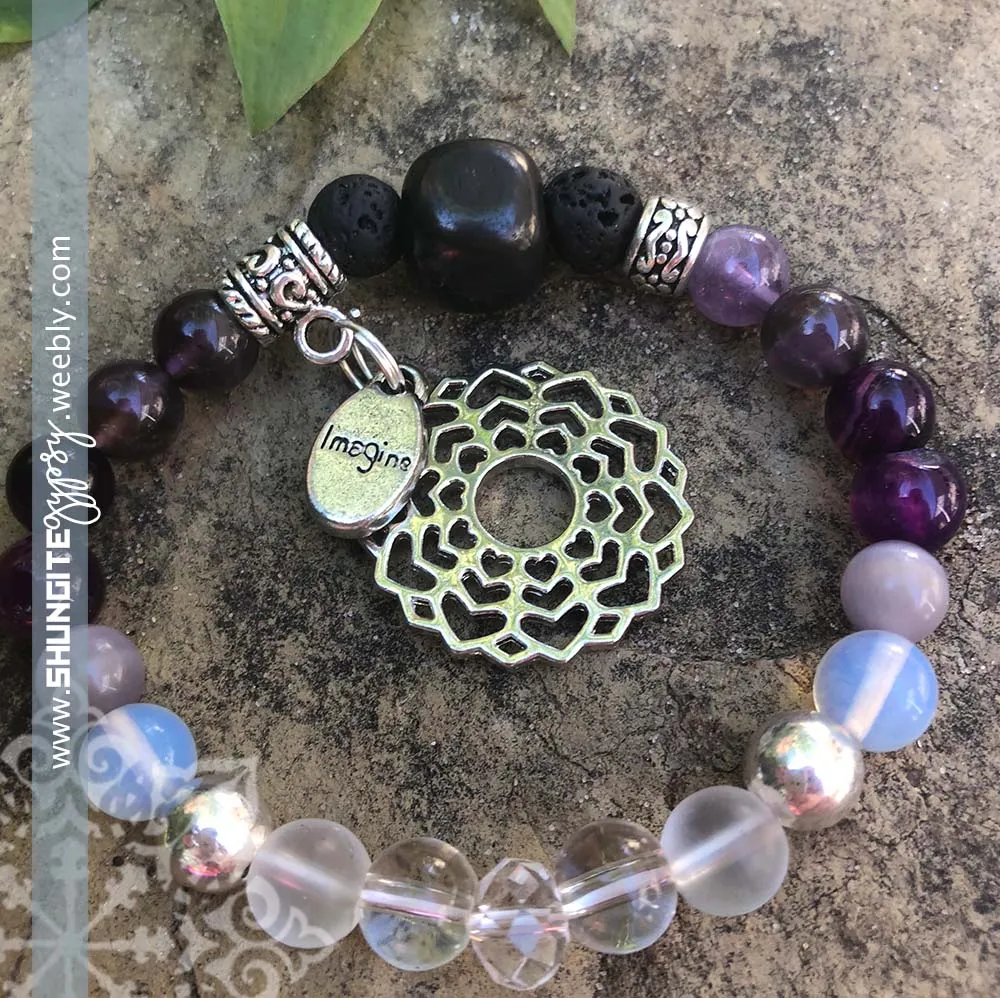 Shungite Amplified Chakra Bracelet [#24G] ~ CROWN ~ Small ~ CROWN CHAKRA and IMAGINE Charms