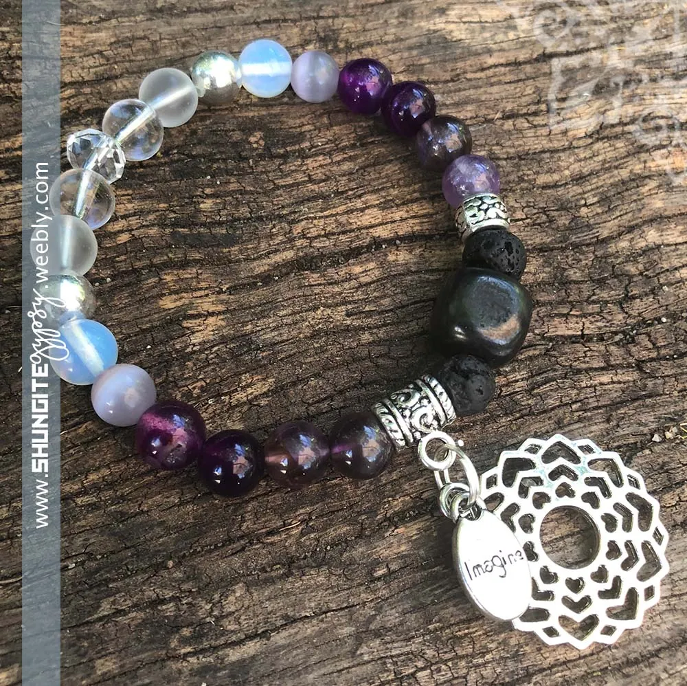Shungite Amplified Chakra Bracelet [#24G] ~ CROWN ~ Small ~ CROWN CHAKRA and IMAGINE Charms