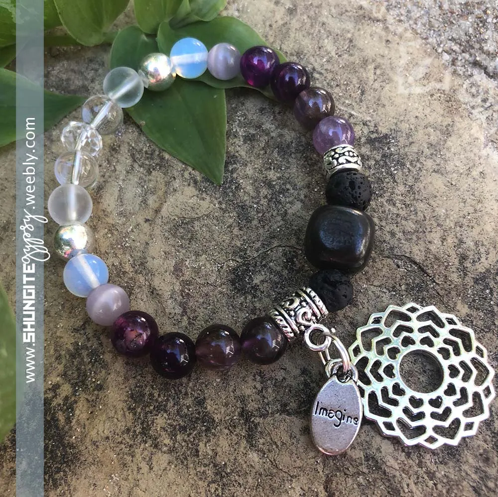 Shungite Amplified Chakra Bracelet [#24G] ~ CROWN ~ Small ~ CROWN CHAKRA and IMAGINE Charms