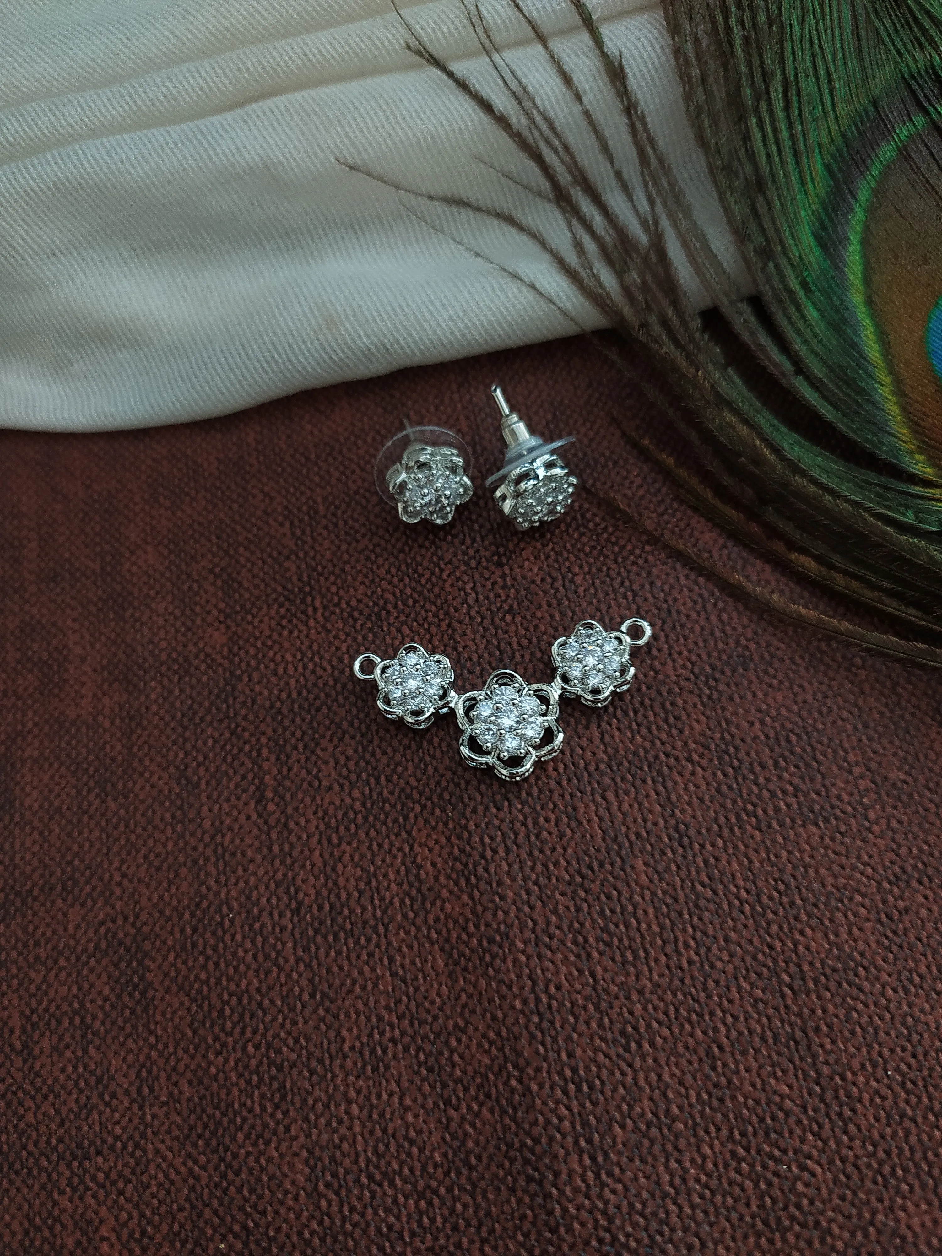 Silver & Silver Gold Plated Elegant Bountiful Diamond Pendant Set