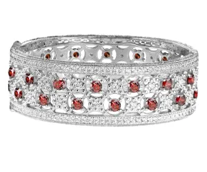 Silver Garnet-Hued Florentine Cuff with Perimeter Stones
