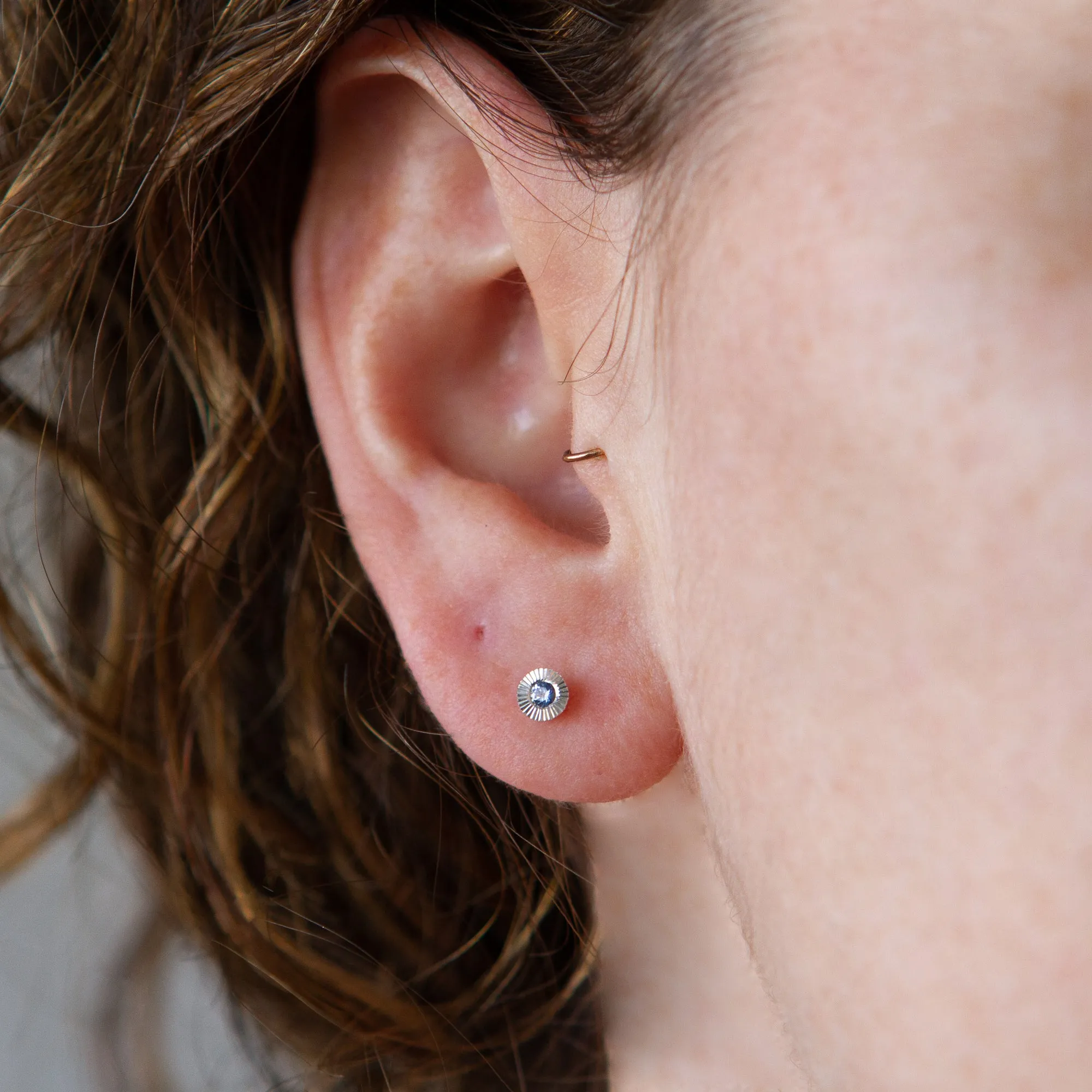 Small Aurora Blue Sapphire Stud Earring in Sterling Silver