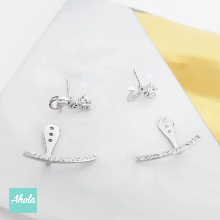 SP039 Platinum Plated Sterling Silver 925 name with Semi-arc zircon Earrings 純銀名字耳環配半弧形鑲鋯石後掛耳環